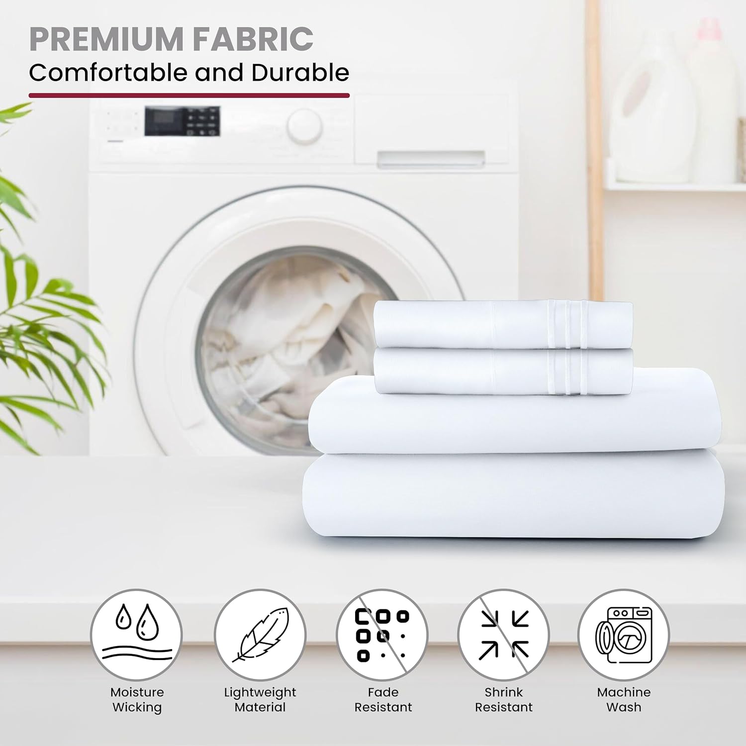 LUX Décor Queen Sheet Set - 4 Piece Ultra-Soft Microfiber Bed Sheets with Flat Sheet, 16 Inches Deep Pocket Fitted Sheet & 2 Pillowcases, Cooling & Breathable, Hotel Luxury, Oeko-TEX - White - Image 8