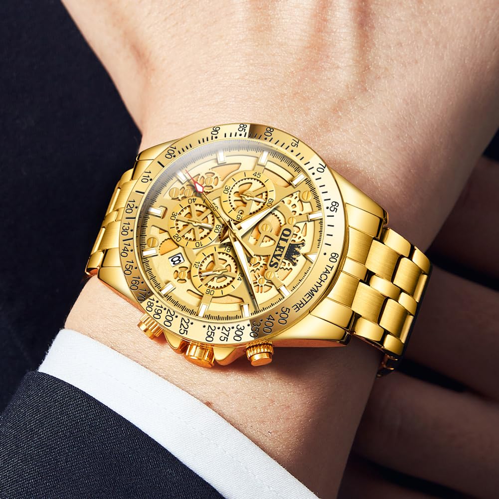 OLEVS Skeleton Uhren Herren Quarz Business Kleid Edelstahl Uhrenband Wasserdicht Ieuchtende Herrenuhr