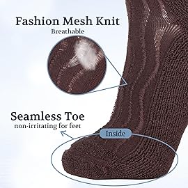 +MD Diabetic Socks for Men Women-6 Pairs, Non-Binding Extra Wide Ankle Socks, Circulator Socks for Edema 10-13 Brown