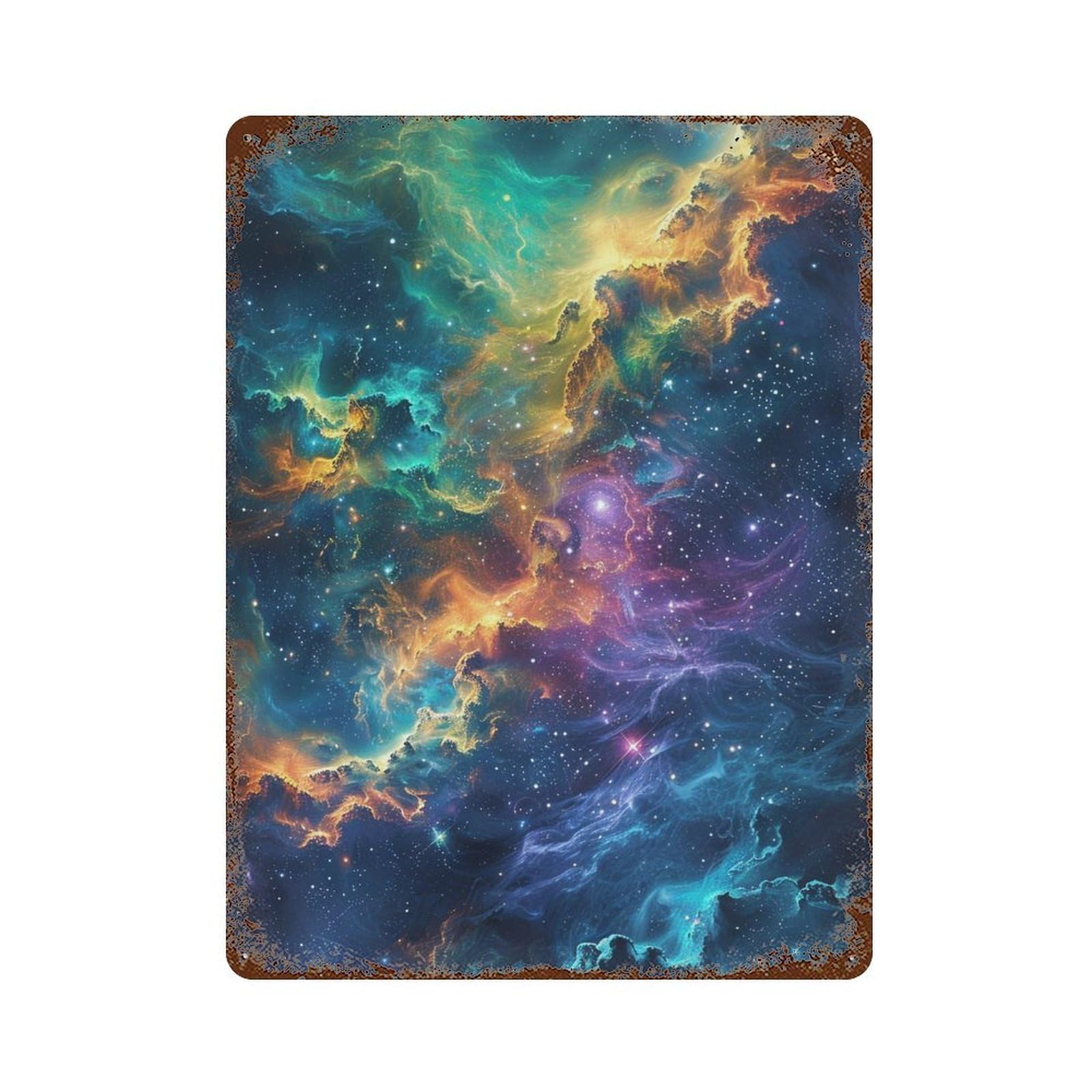 Rust Effect Cosmic Nebula Wallpaper Rusty Metal Tin Sign 15.7"x11.8", Decorative Metal Wall Art for Farmhouse, Kitchen And Entryway Decor