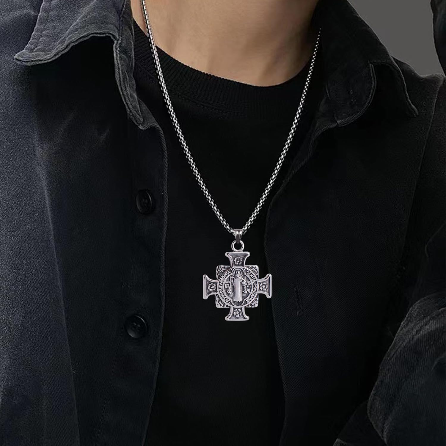 6Pcs Catholic Medalla de San Benito Charm Alloy Saint Benedict Cross Pendant Diy Necklace Keychain Door Hanger for Men Women Religious Gifts - Image 4