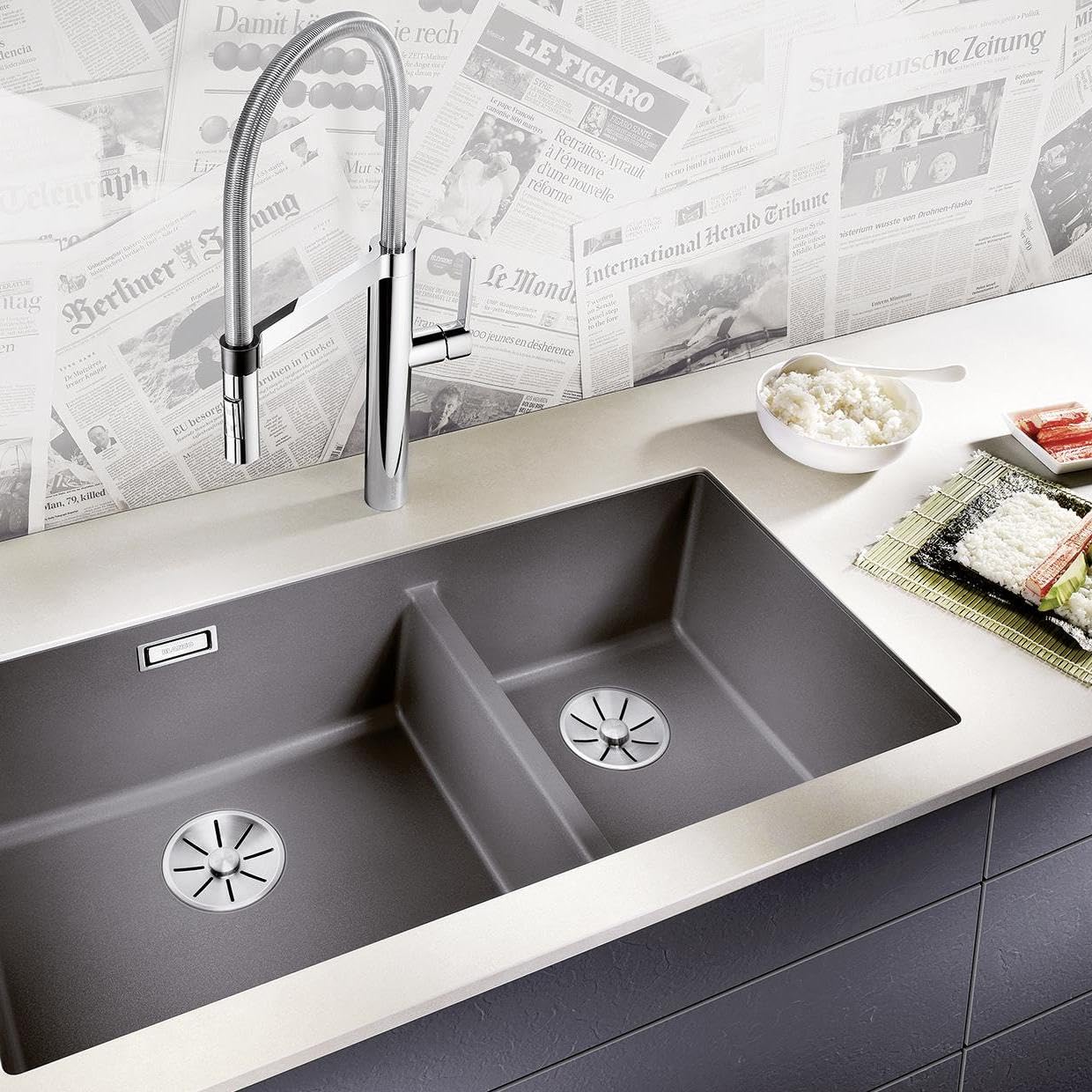 Blanco SUBLINE 480/320-U 523 591 - Fregadero de cocina 480/320-U-523 Tartufo, 1, 340 mm/160 mm, lavabo izquierdo