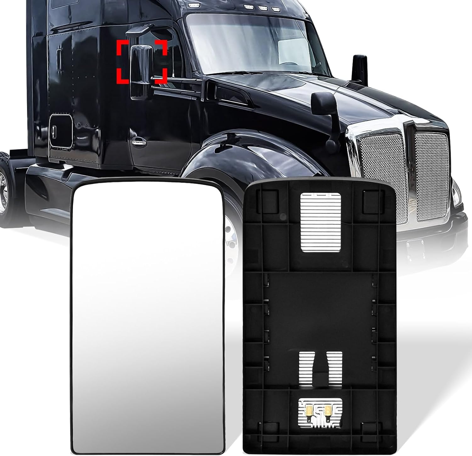 High Soar Door Main Mirror Glass Upper for Kenworth T680 T880 2013-2019,Mirror Glass Upper with Defrost Heated Function Replacement for Kenworth T680 T880 Driver/Left & Passenger/Right Universal side