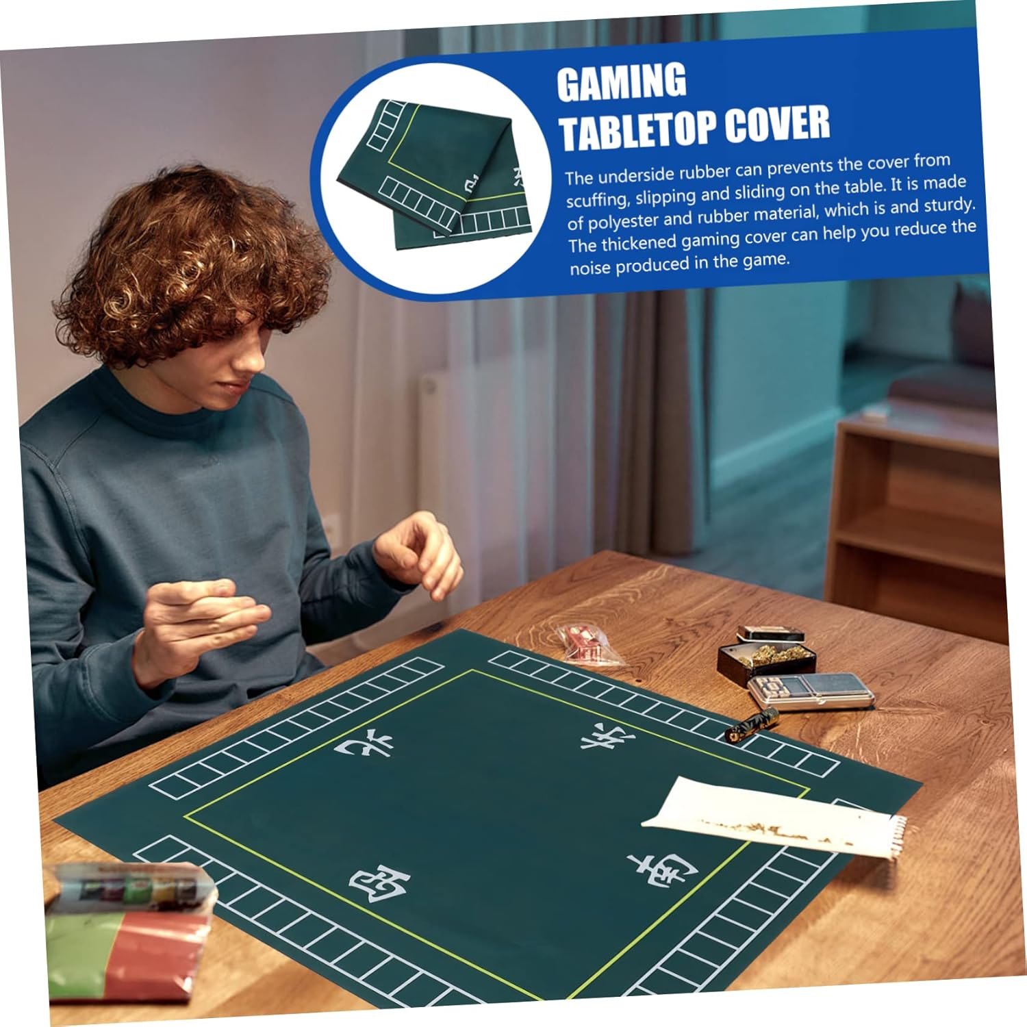 Jongg Tabletop Mats Majiang Tabletop Mats Square Table Cover Polyester Material for Quiet Gaming Experience