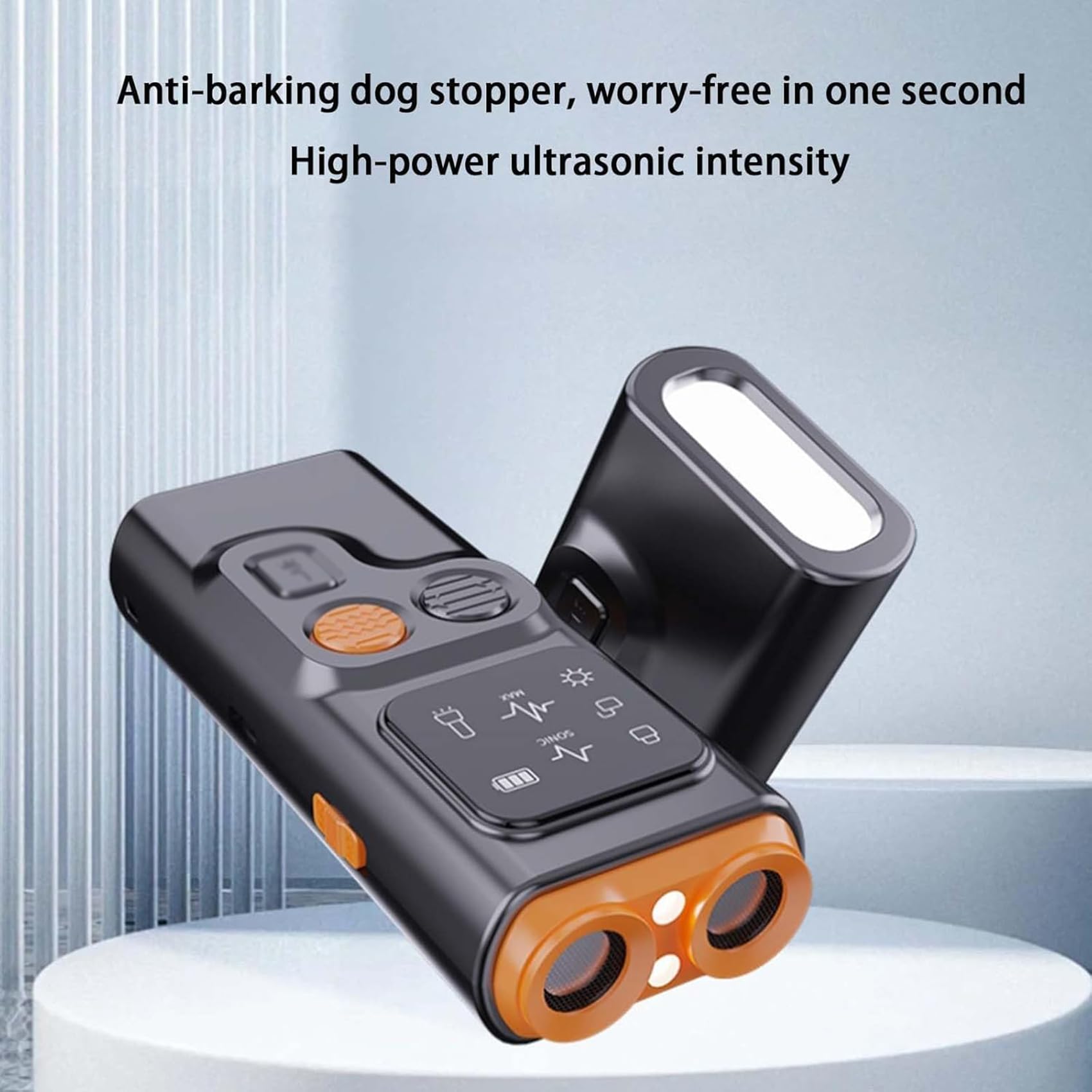 Bark Guard for Dogs, Anti Barking Device, Adjustable Ultrasonic Frequency & LED Flashlight, Rechargeable Battery