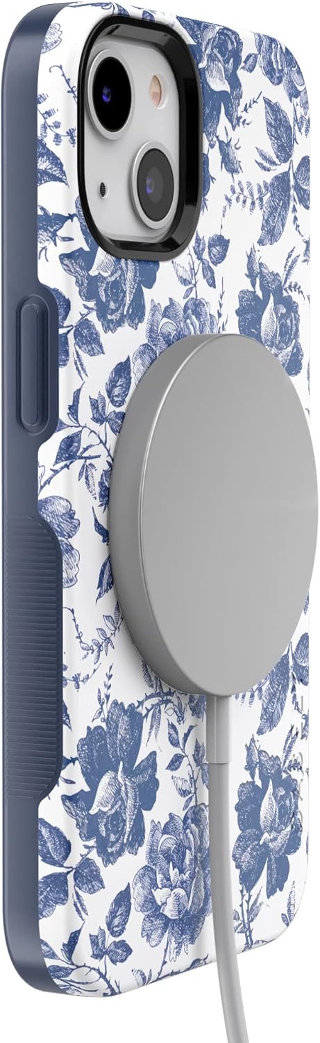 Casely iPhone 13 Case | Rose to Fame | Blue & White Floral | Bold Protective Design | Compatible with MagSafe