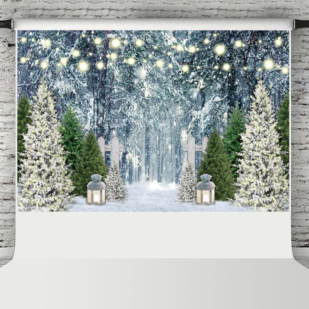 Winter Scene Backdrop Wonderland Christmas Tree Snowflake Photography Background Snow Forest Christmas Party Holiday Photo Backdrop Photoshoot Studio Props 10x8ft