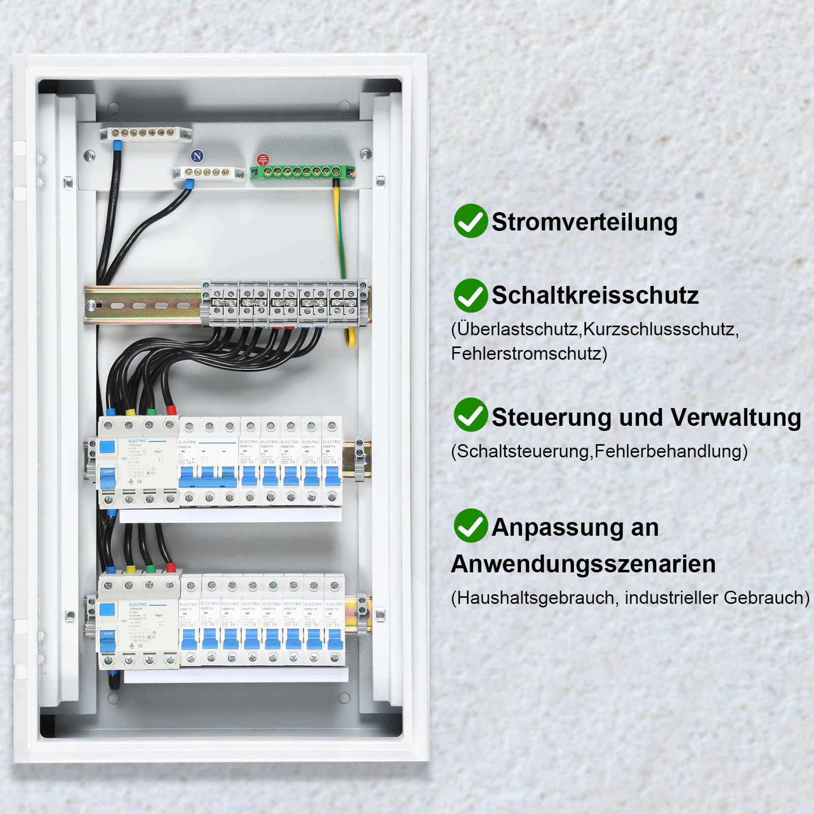 TEOV Unterverteilung Sicherungskasten, Vorverkabelt für Schnelle Installation, IP54 Wasserdicht, Aufputz Unterputz 3-Reihig, für Wohnungen Gewerbe (Ohne Überspannungsschutz)