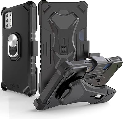 BEYOND CELL Compatible with Moto G Stylus 2021 Case (4G), Tri-Shield 2.0 Military Grade Magnetic Ring Kickstand with Multifunctional Belt Clip Holster for Car Mount & Bike Mount.