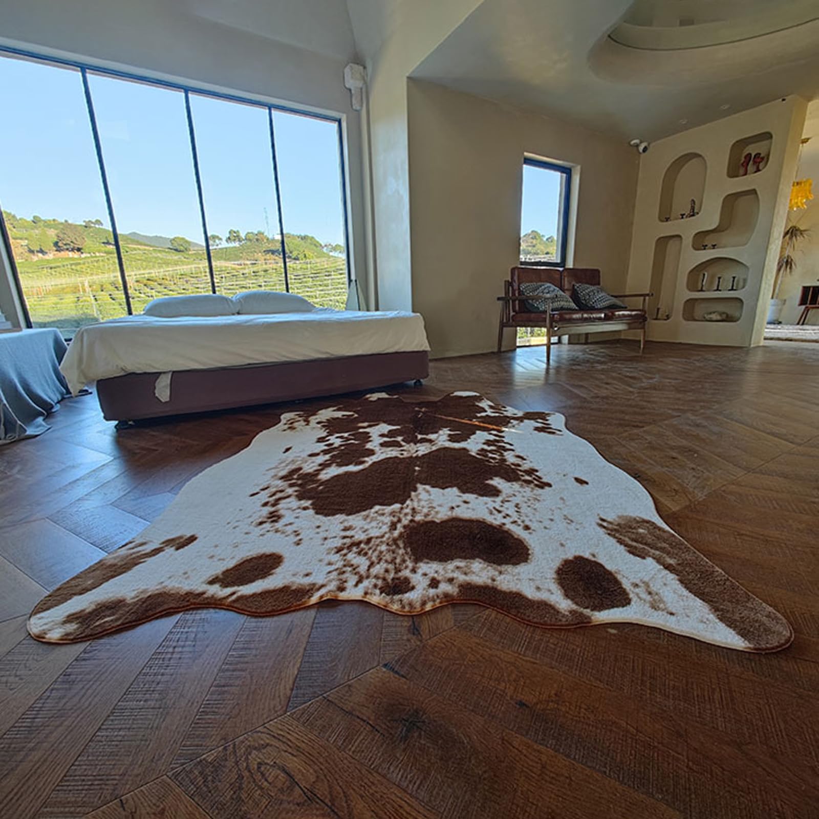 Tapis doux en imitation peau d'animal - Tapis de forme irrégulière pour salon et chambre à coucher - Aspect peau de vache
