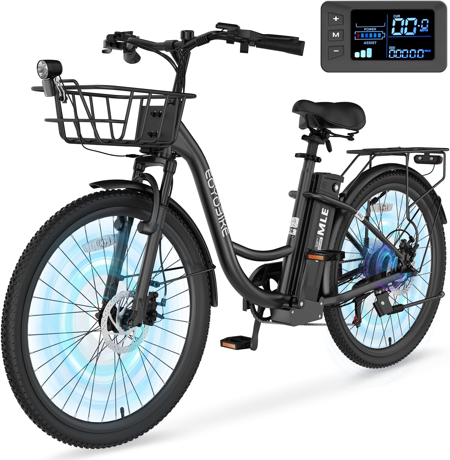 MOONCOOL Electric Bike for Adults, 700W Peak Power 7 Speed Step Through Electric Cruiser Bike, 40 Miles Electric Bicycle with 36V 10.4Ah Battery, Aluminum Frame City Commuter E Bikes for Women, Men