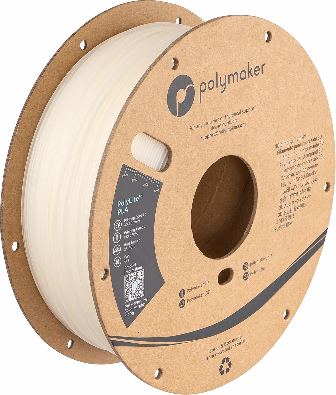 Polymaker PLA Filament 1.75mm Natural PLA Filament 1kg Spool High Rigidity - PolyLite PLA Natural 3D Printer Filament 1.75mm Cardboard Spool, Print with Most 3D Printers Using 3D Filament