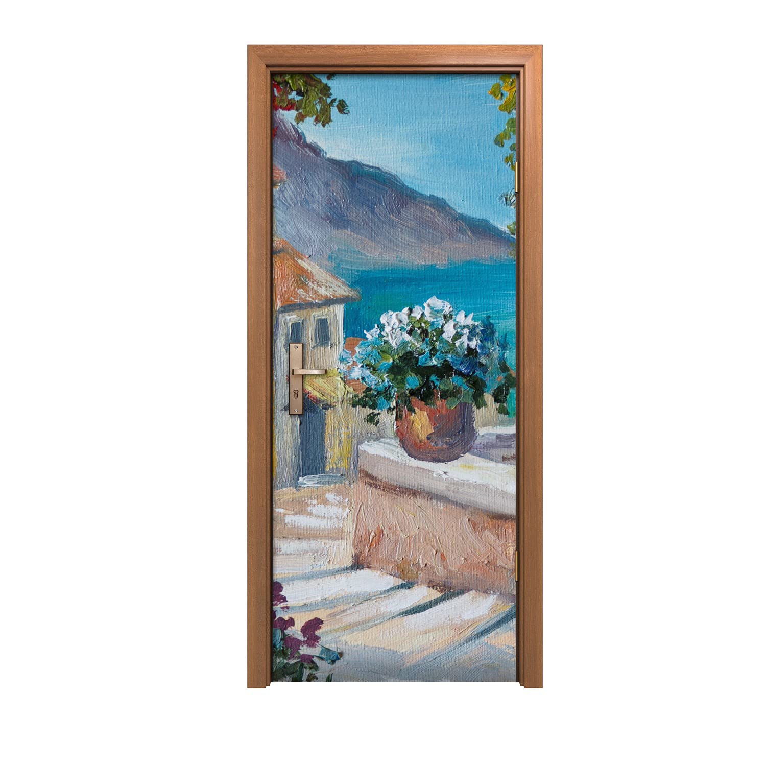Autocollant de porte 90x200cm décoration murale autocollante City Flowers Sky
