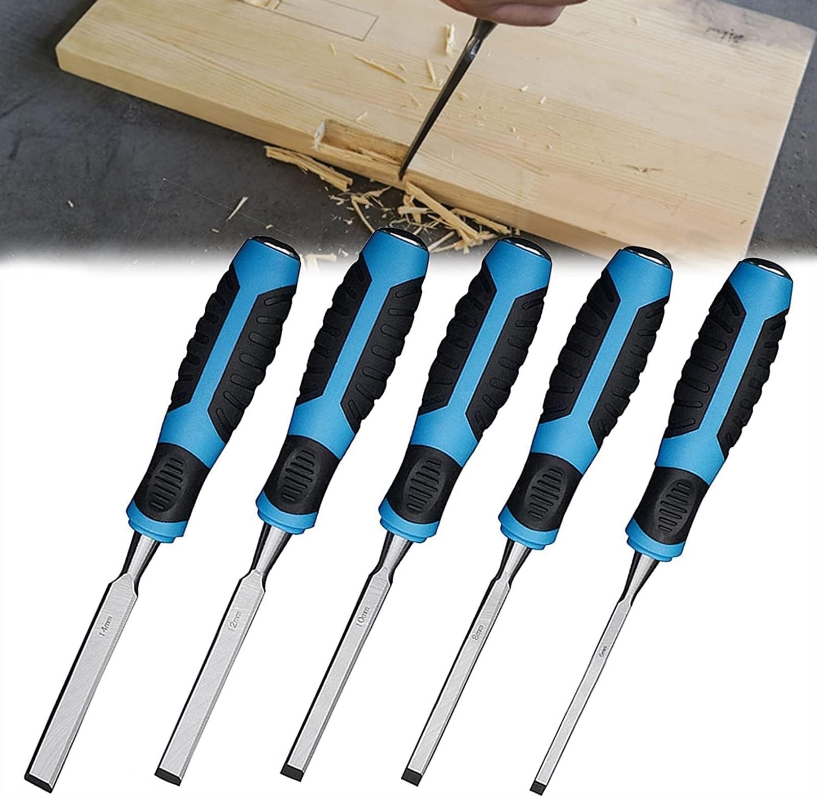 Cincel, Juego de Cinceles de Madera de 5 Piezas, Juego de Herramientas de Cincel Manual para Tallado de Madera con Hoja de Acero con Alto Contenido de Carbono Y Mango de Madera de Alto Impact