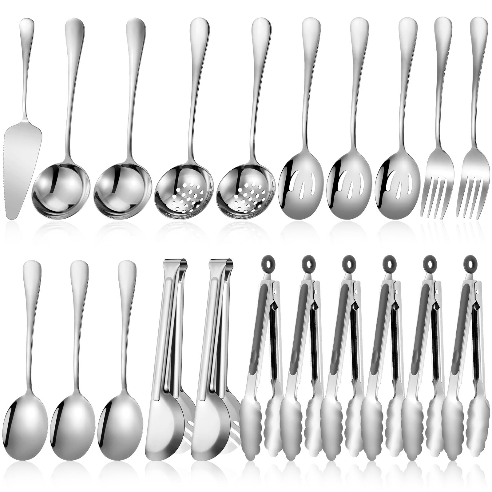 Yetene 19 Pieces Serving Flatware Set Including Stainless Steel Spatulas, Forks, Spoons, Perforated, Soup, Skimmers Spoon, Buffet Tongs, Heavy Duty