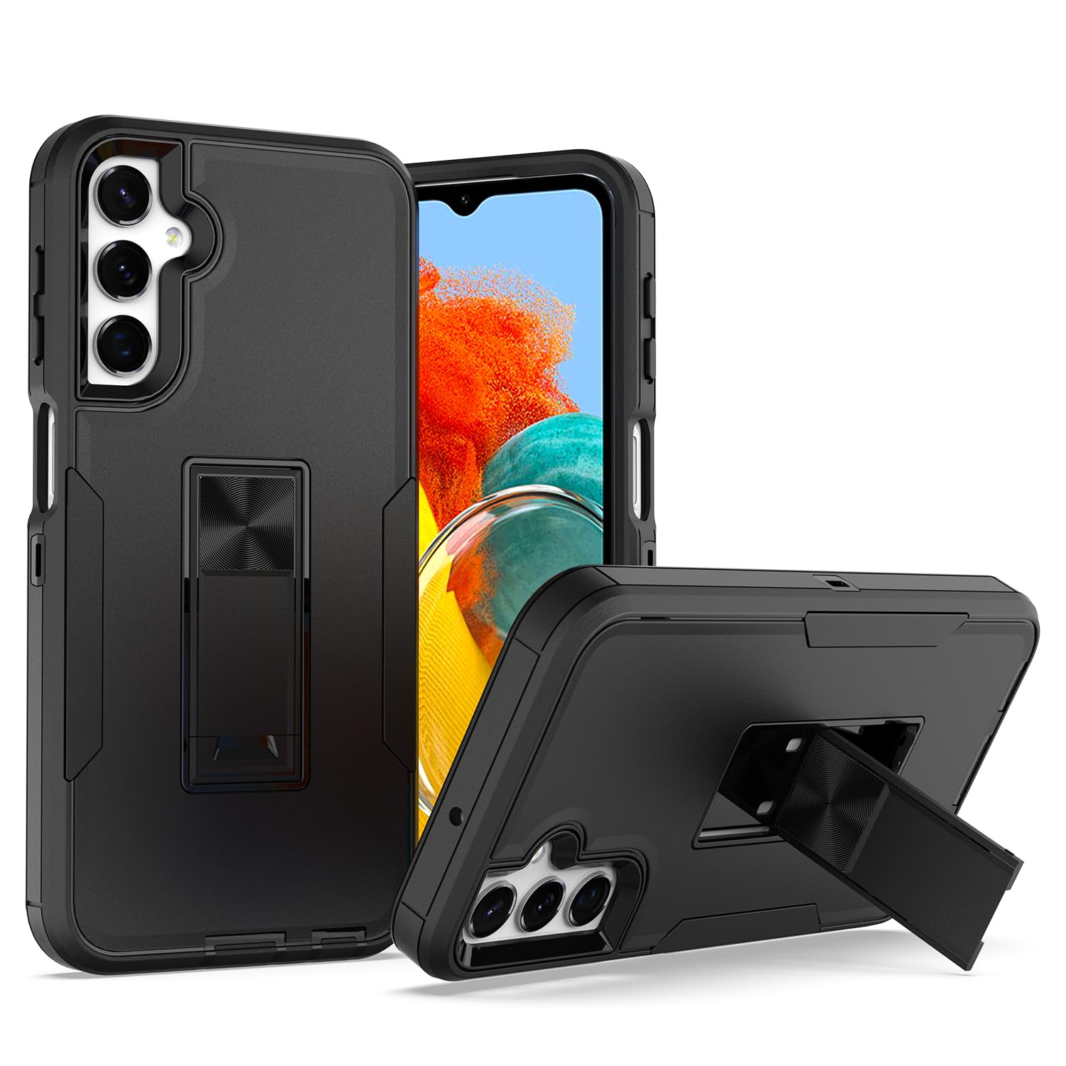 IVY 2in1 PC TPU Full Body Protective Case Cover for Samsung Galaxy A24 (4G) with Stand, Car Magnetic Suction, Screen&Camera Protection - Black