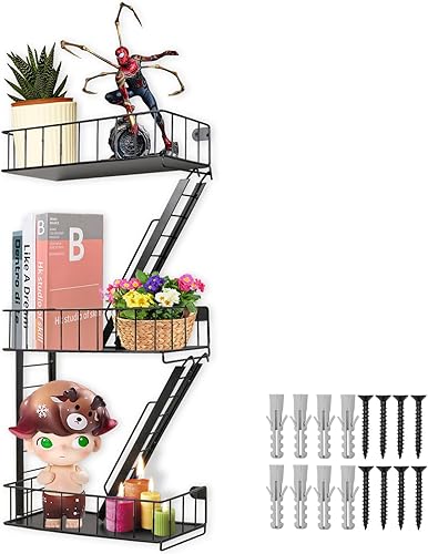 INPARALLUV Estante de escape de incendios, estante de pared de escape de incendios, estante flotante montado en la pared, estante de metal negro de