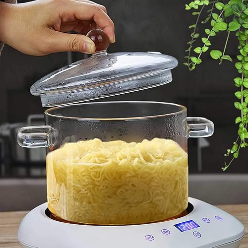 Miniatura 6 de Olla de cristal con tapa de borosilicato con asa y orificio de vapor, ligera para fideos de pasta, sopa, leche, alimentos para bebés (1,4 L)