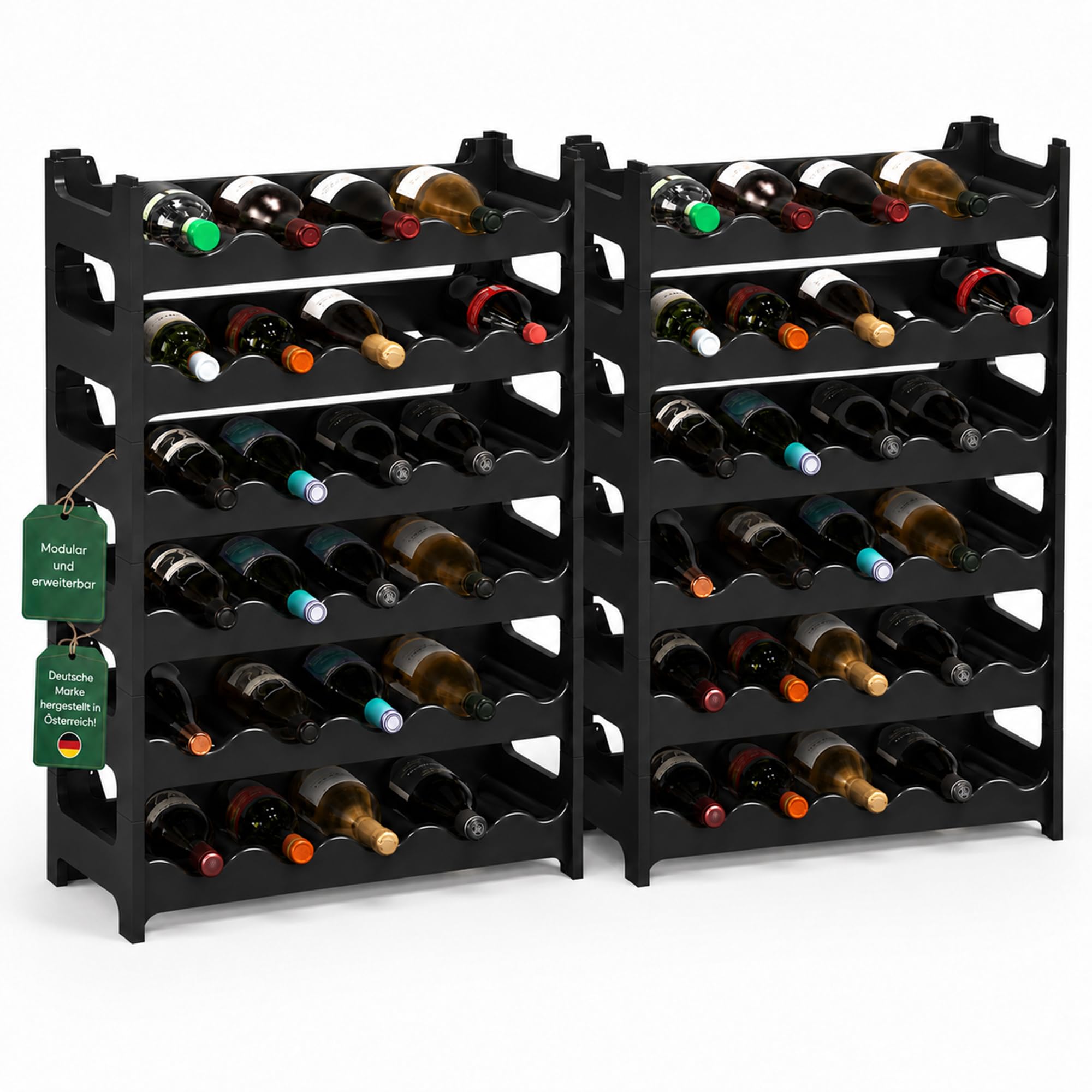 ARTECSIS® Weinregal 72 Weinflaschen stapelbar modular Kunststoff schwarz | Erweiterbares, stabiles Flaschenregal & Getränkeregal Gastronomie-Qualität
