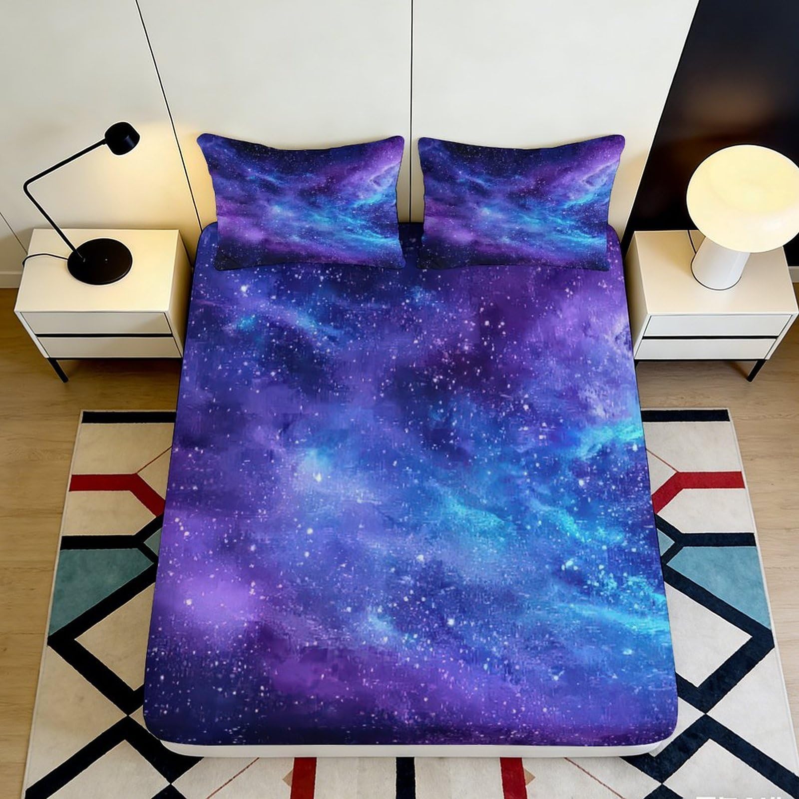 Galactic Decor 3D Printed Fitted Sheet, Microfiber Soft Touch, Universe Pattern Bed Cover for Home Bedroom Guest Room, Easy Care, Apartment Bedding, 120x200cm 90x200x25cm