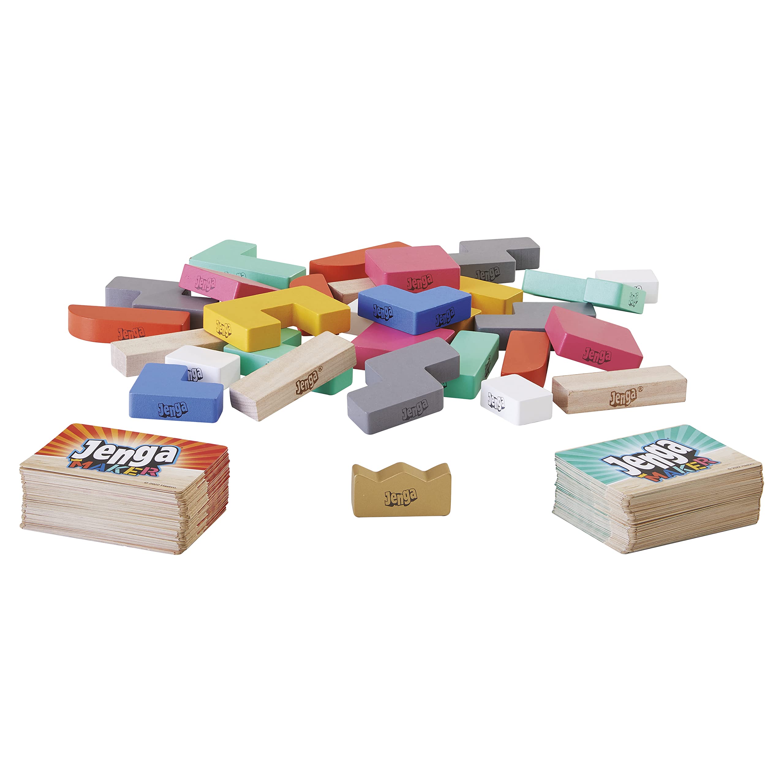 Hasbro Gaming Jenga Maker, klocki z prawdziwego drewna twardego, gra w stos dla dzieci od 8 lat, gra dla 2-6 graczy