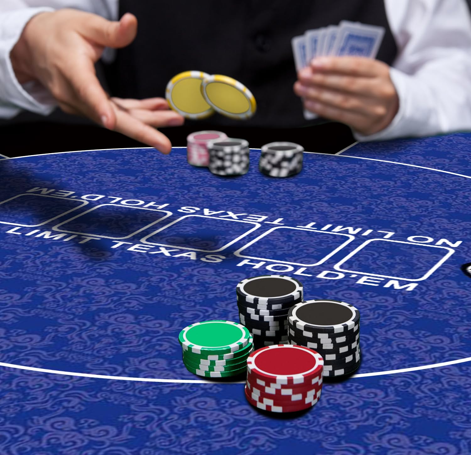 nuveti 24/31/47/55/63inch Round Poker Mat for Texas Holdem | Portable Poker Table Top with Art Deco Layout Print 6-8 Player Game Layout Mat to Play Cards, Poker Games, Blackjack, Casino