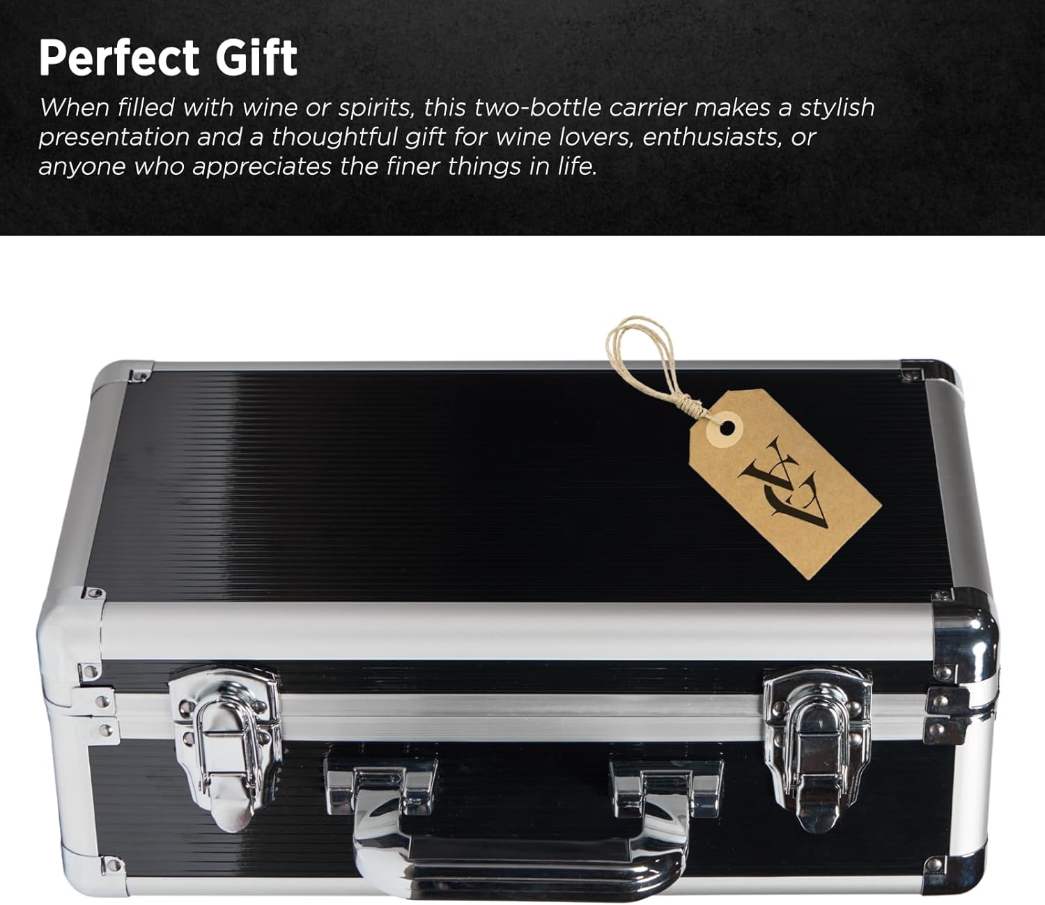 VinGardeValise® VinBottle Black Textured Aluminum Case – Durable Travel Carrier for 2 Wine Bottles, Sleek and Portable Design