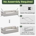 Canapé Sectionnel Corduroy avec accoudoirs amovibles, Design modulaire pour petits espaces, Couch convertible avec poche de rangement, Style moderne à mi-century (blanc, 204CM)