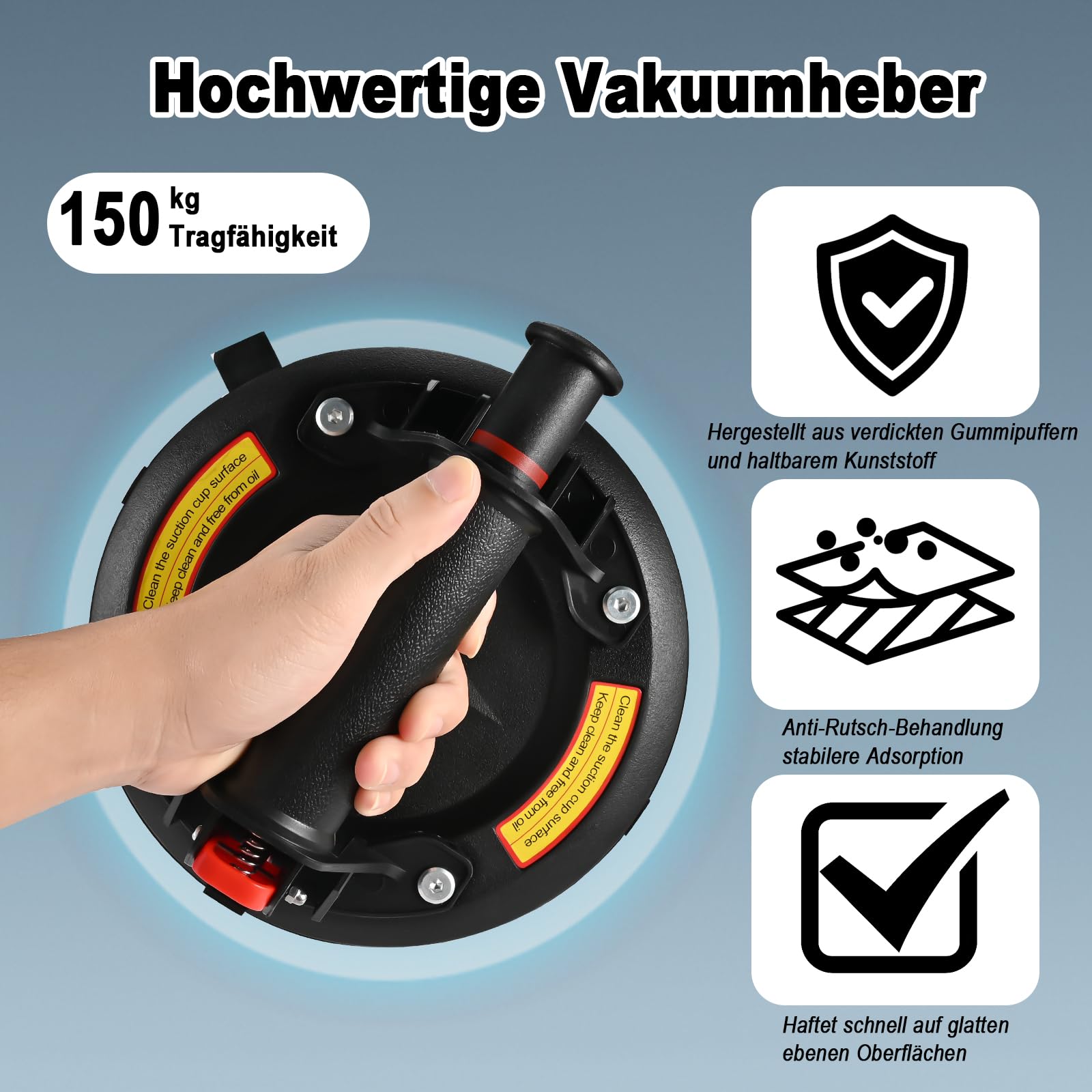 Philtool Saugheber, 2er-Set 8" Glassauger Saugheber Fliesen Glasheber Saugheber Glas mit Tragbarer Werkzeugkasten, Fliesen Saugheber für Glas, Fliesen,Marmor Tragkraft Max 150KG