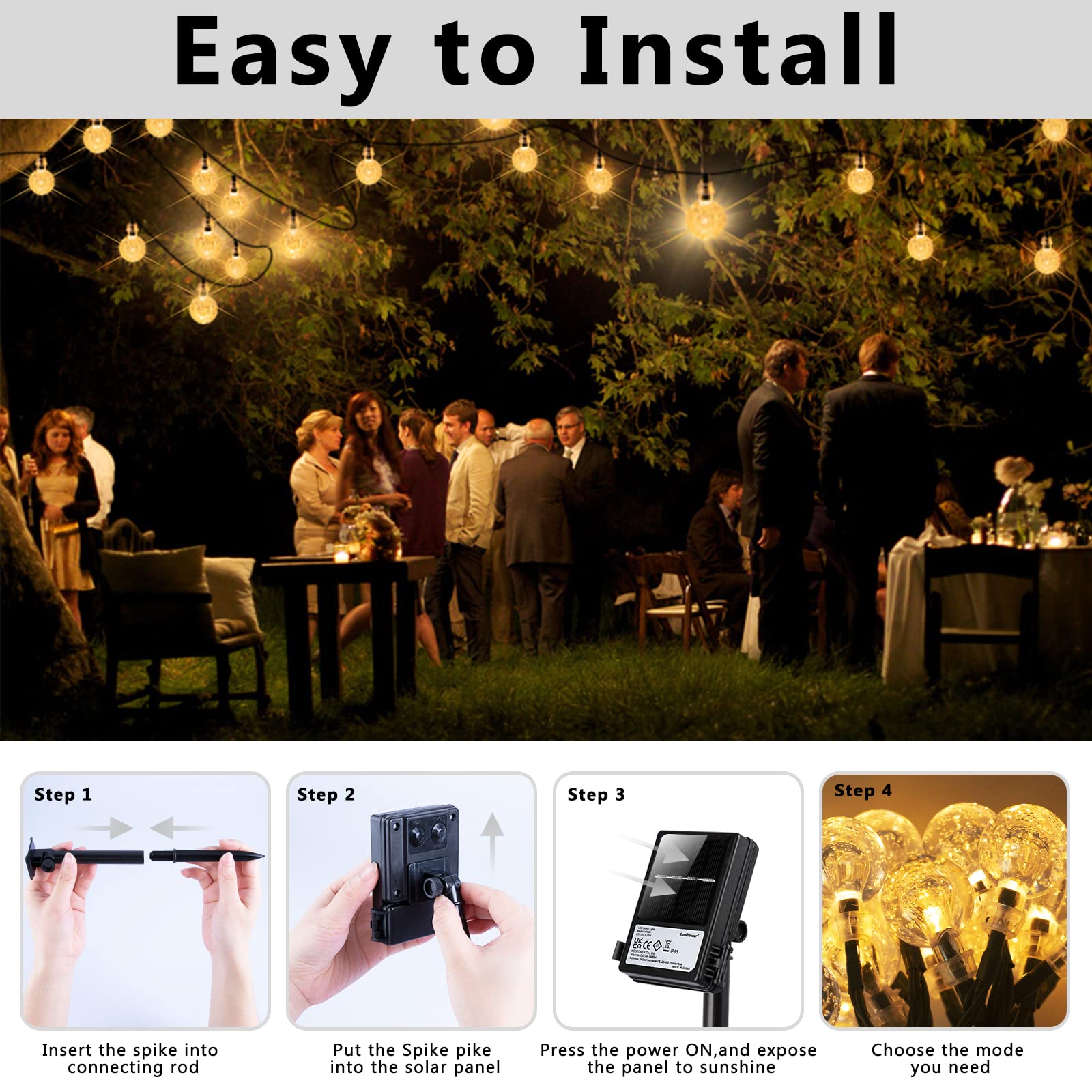 Koopower Luci solari, confezione da 2, 50 sfere di cristallo LED, impermeabili, su filo verde da 8 m, per giardino (bianco caldo)