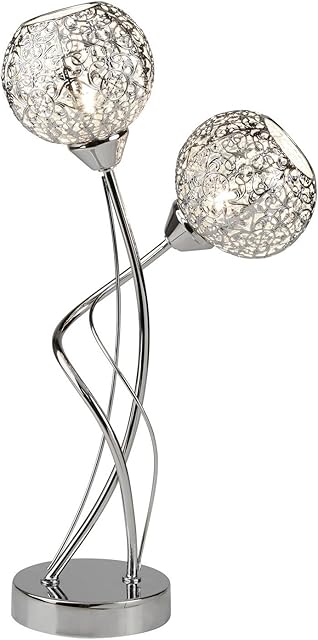 Searchlight 6532-2CC Souk 2 Light Table Lamp Chrome & Fretwork Shades