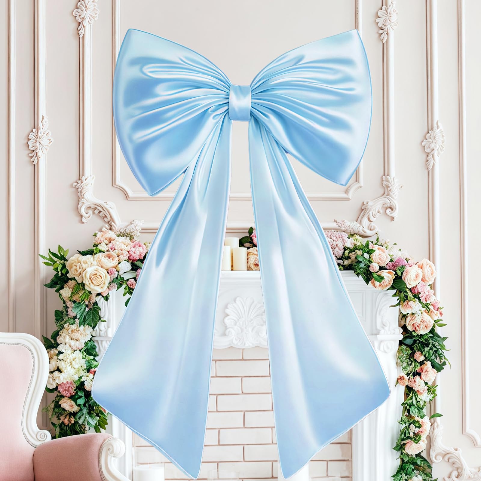 lelewangluo Large Bow Decor, Giant Bow Decoration Satin Ribbon Room Decor Accessories, Hanging Wall Decor for Wedding Christmas Birthday Baby Shower Party Supplies (Blue)