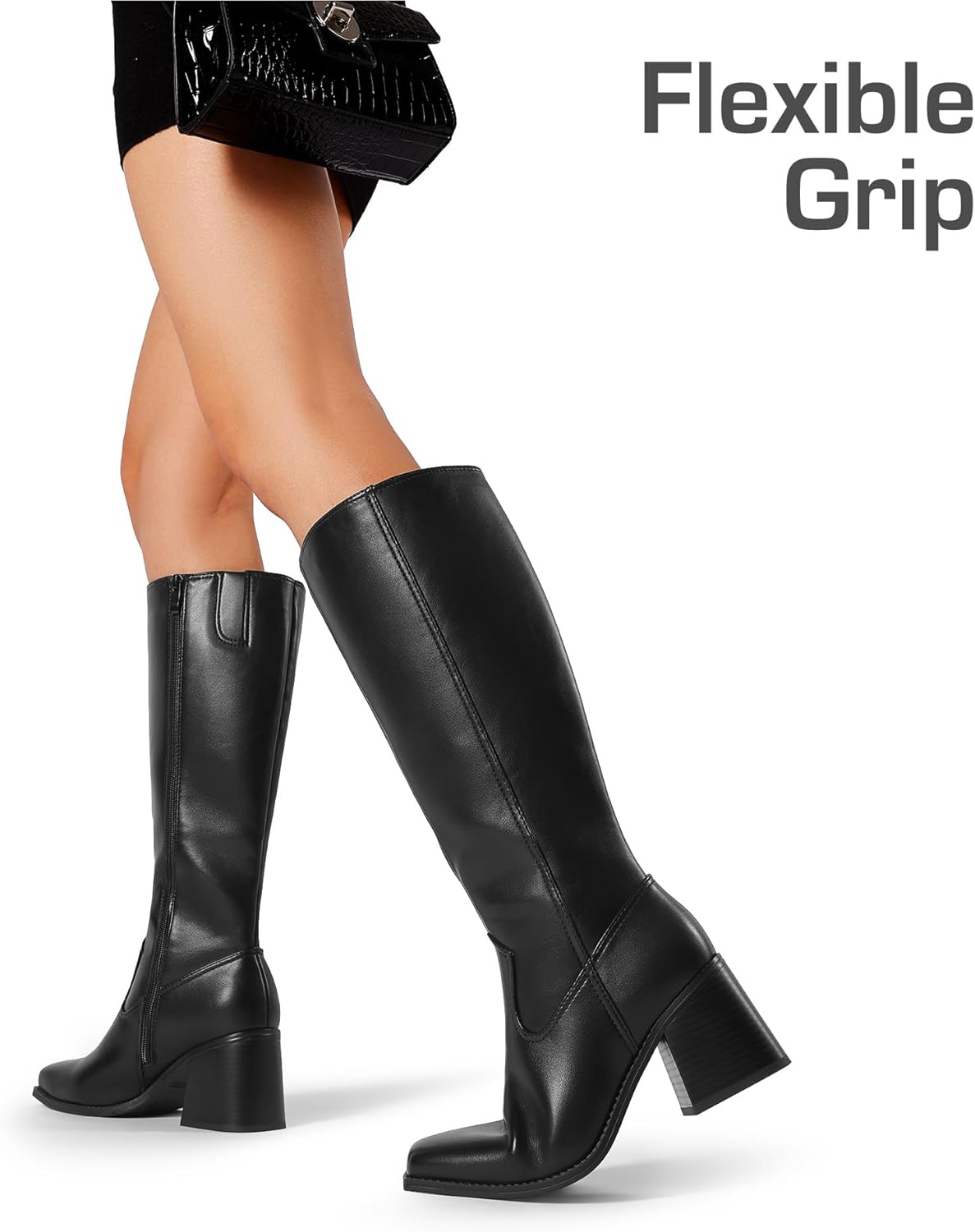 DREAM PAIRS Women's Knee High Boots Chunky Heel Square Toe Tall Boot for Women with Side Zipper - Image 8