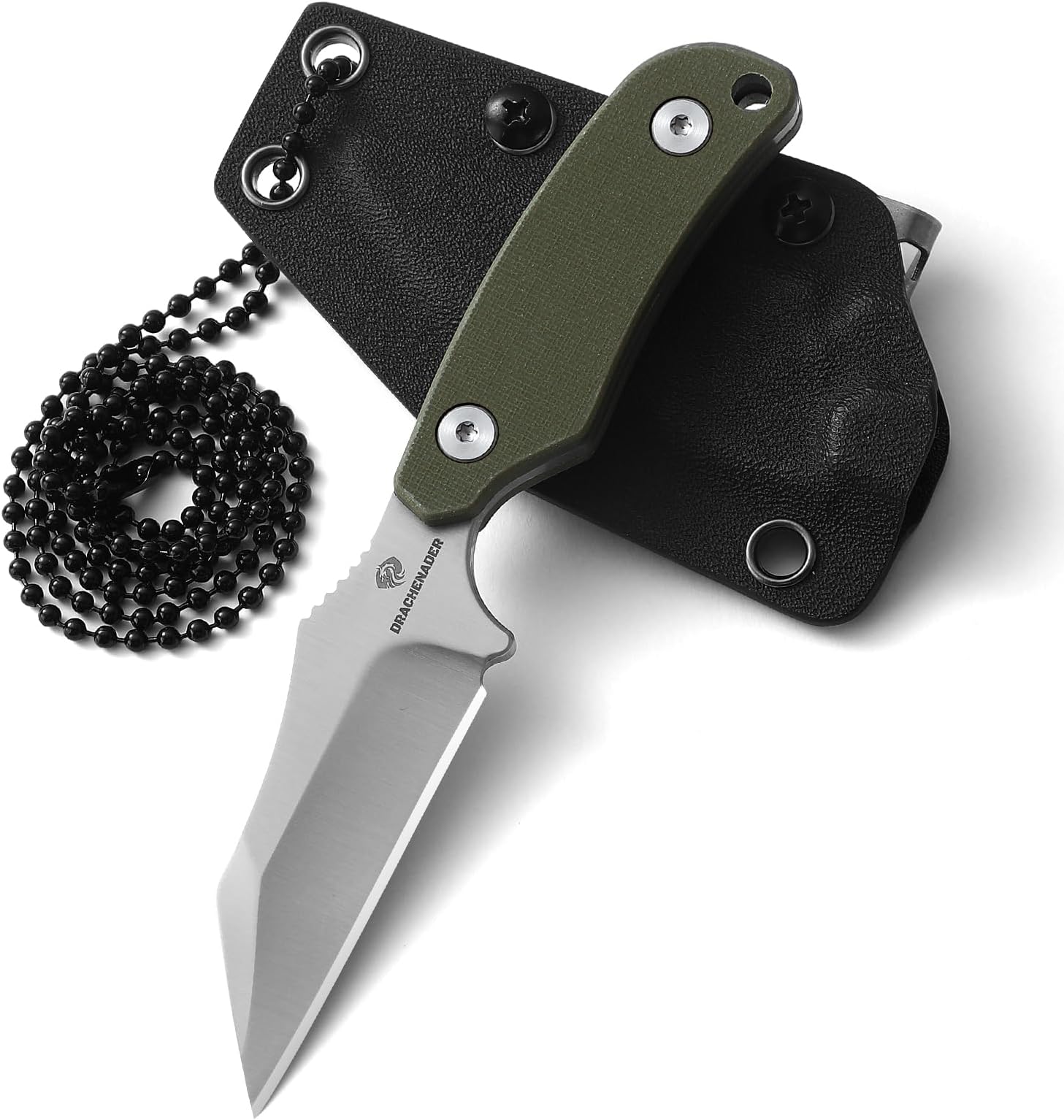 Mini Neck Knife with Sheath, D2 Steel Blade Silver Full Tang EDC Small Wharncliffe Knife with G10 Handle for Men, Horizontal Carry