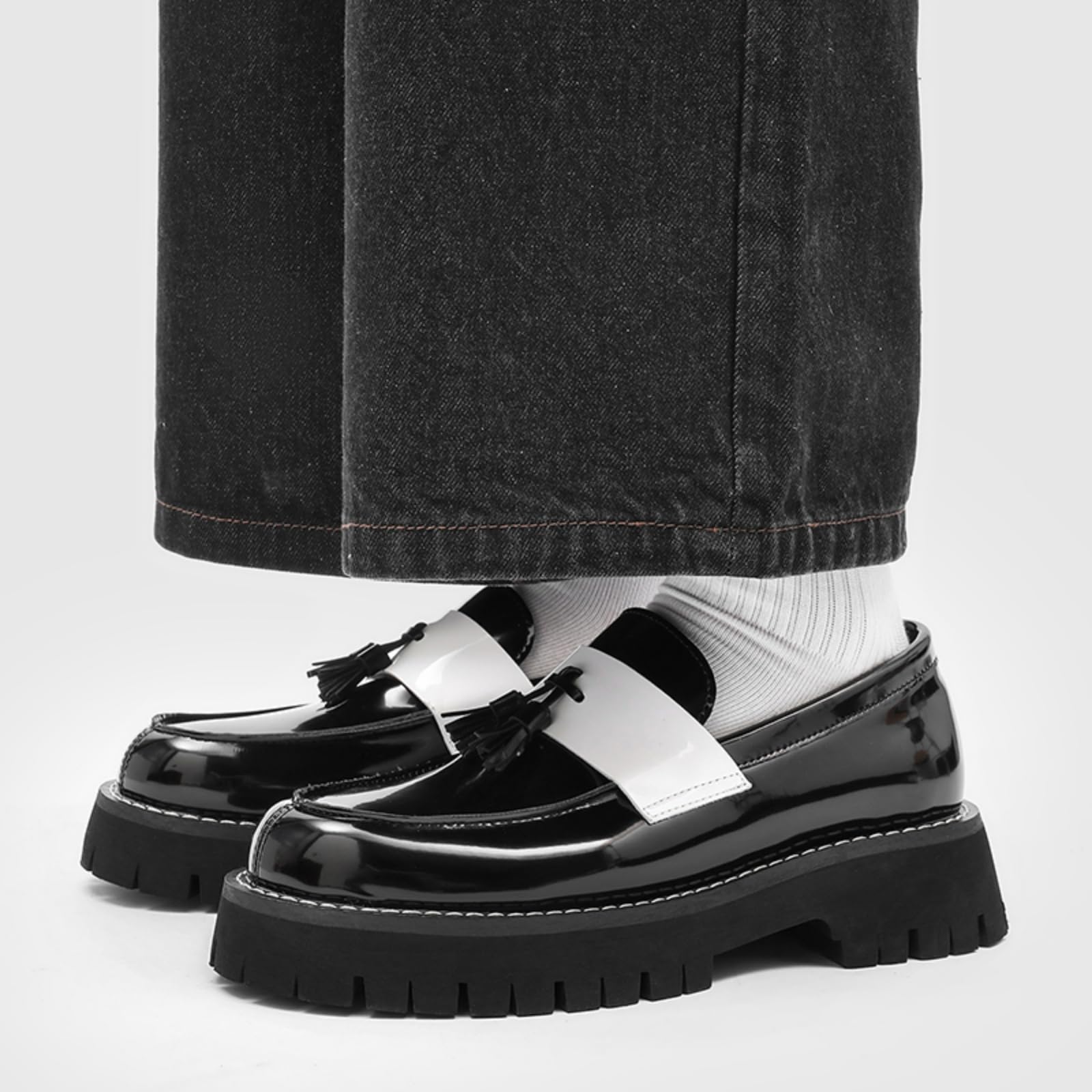 Mocassini Uomo Plateau Scarpe Eleganti Slip-On Pelle Verniciata | Comode Con Punta Arrotondata E Suola in Gomma Eleganti Scarpe in Pelle Per Occasioni Formali Per Matrimoni Feste