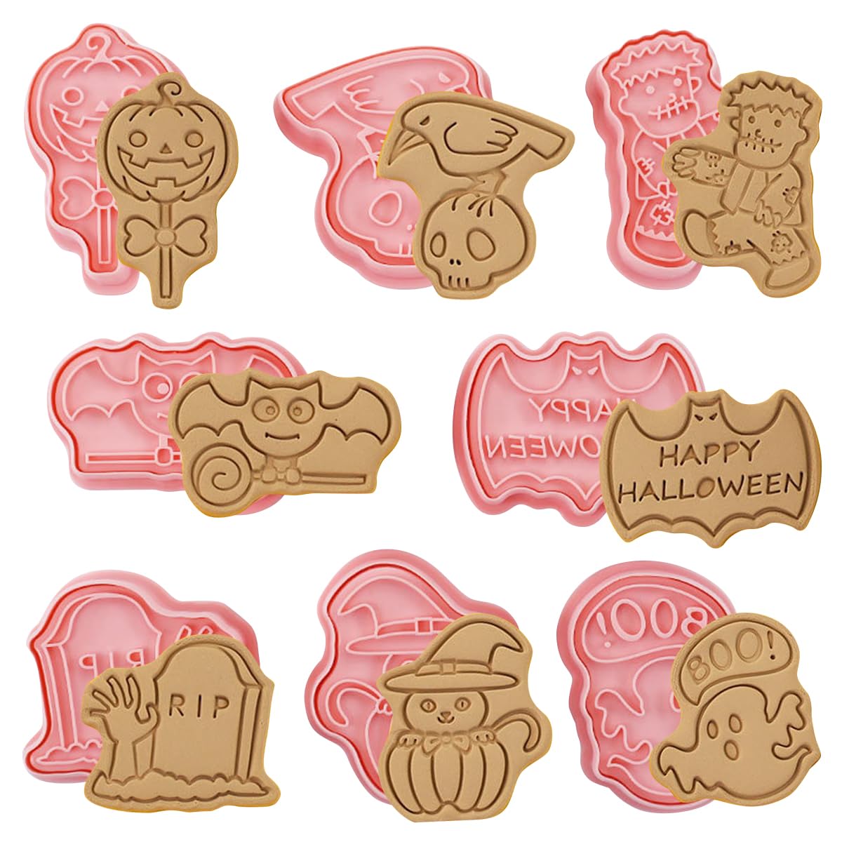 Set Di Formine Per Biscotti Di Halloween – 8 Pezzi In Plastica, Forme 3D: Zucca, Gatto, Fantasma, Strega, Per Bambini E Feste - 4