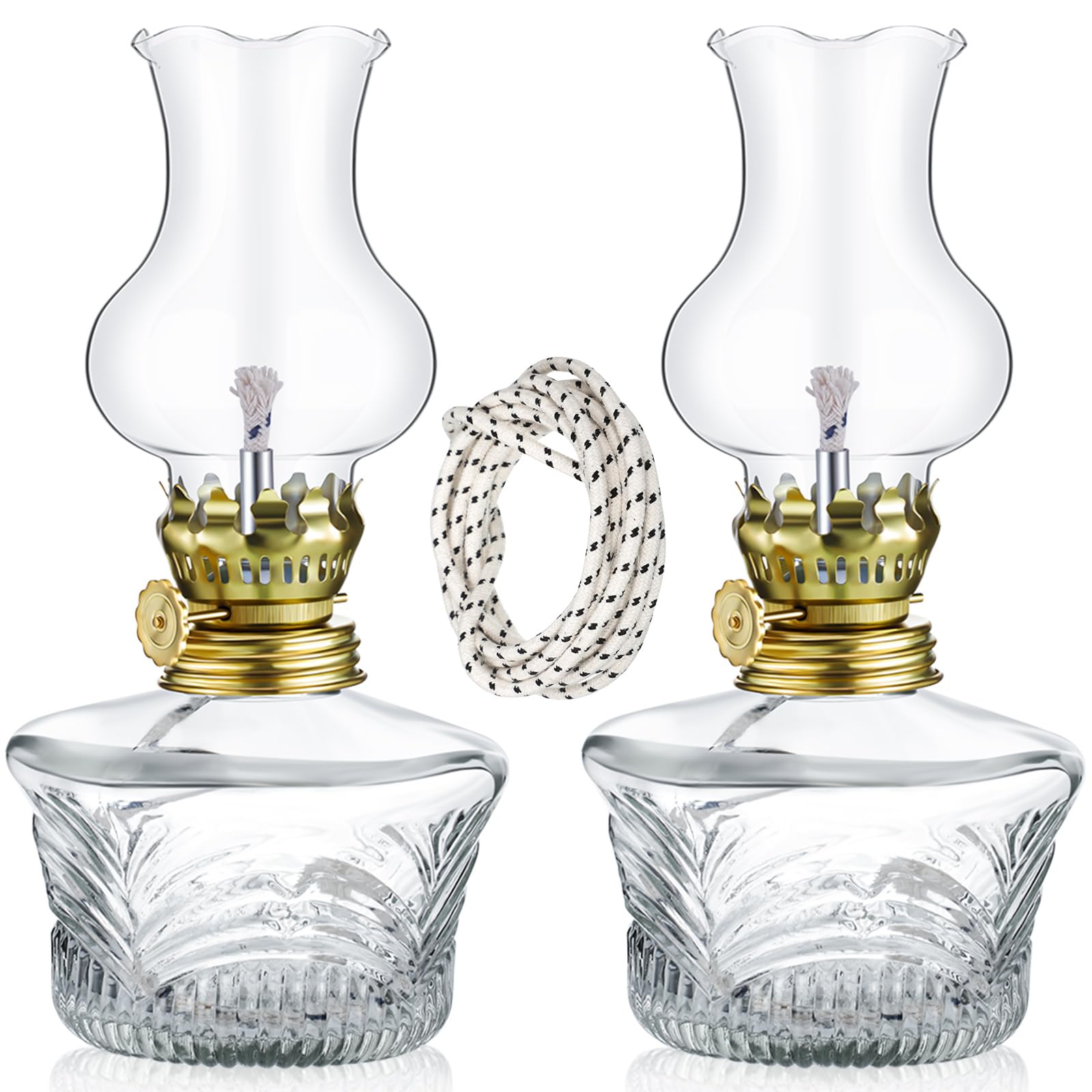 Yexiya 2 Pieces Rustic Oil Lamp Lantern Large Classic Kerosene Lamp Vintage Glass Kerosene with 6.6 ft Extra Oil Wick for Indoor Use Home Decor Lighting(Lovely)