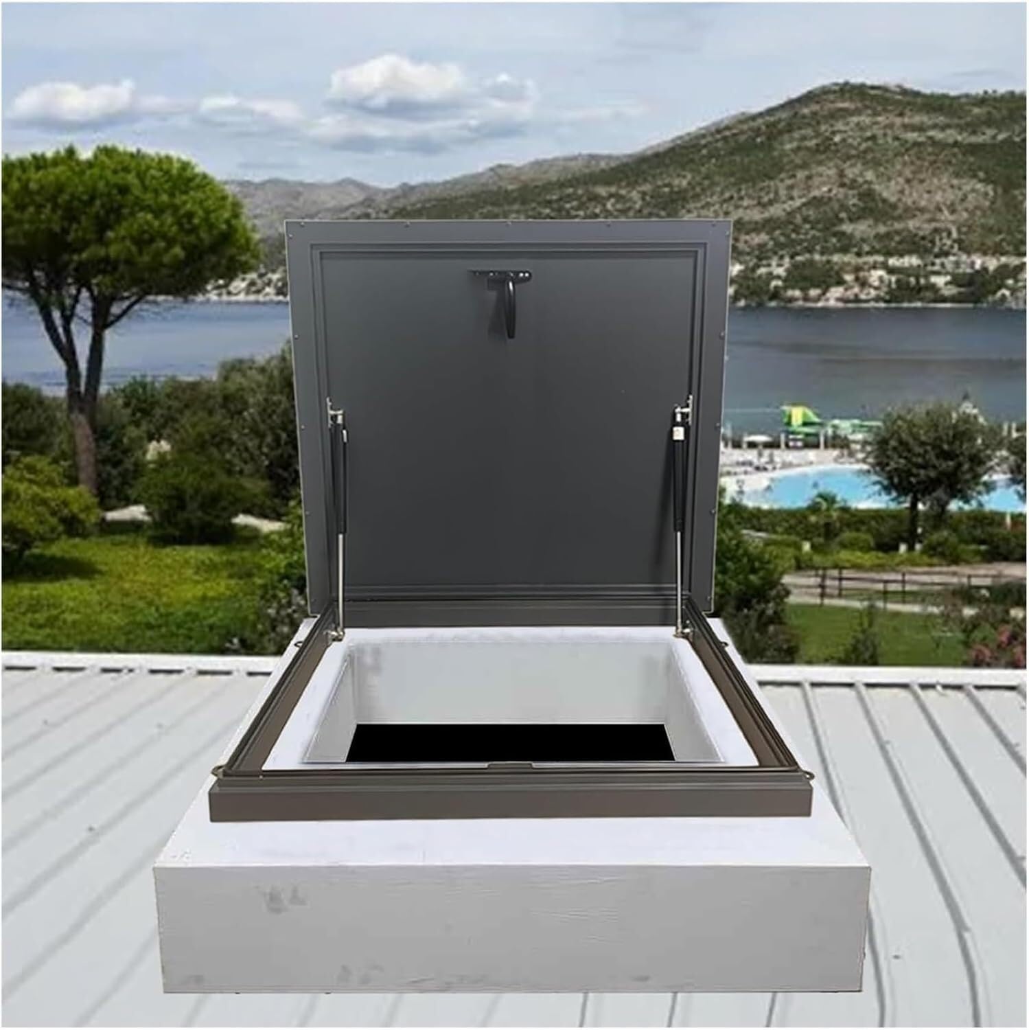 VUIKLCty Metal Roof Hatch Cover, Rainproof Manhole/cellar Exit Cover, Rectangular Attic Skylight Cover(65 * 65cm)