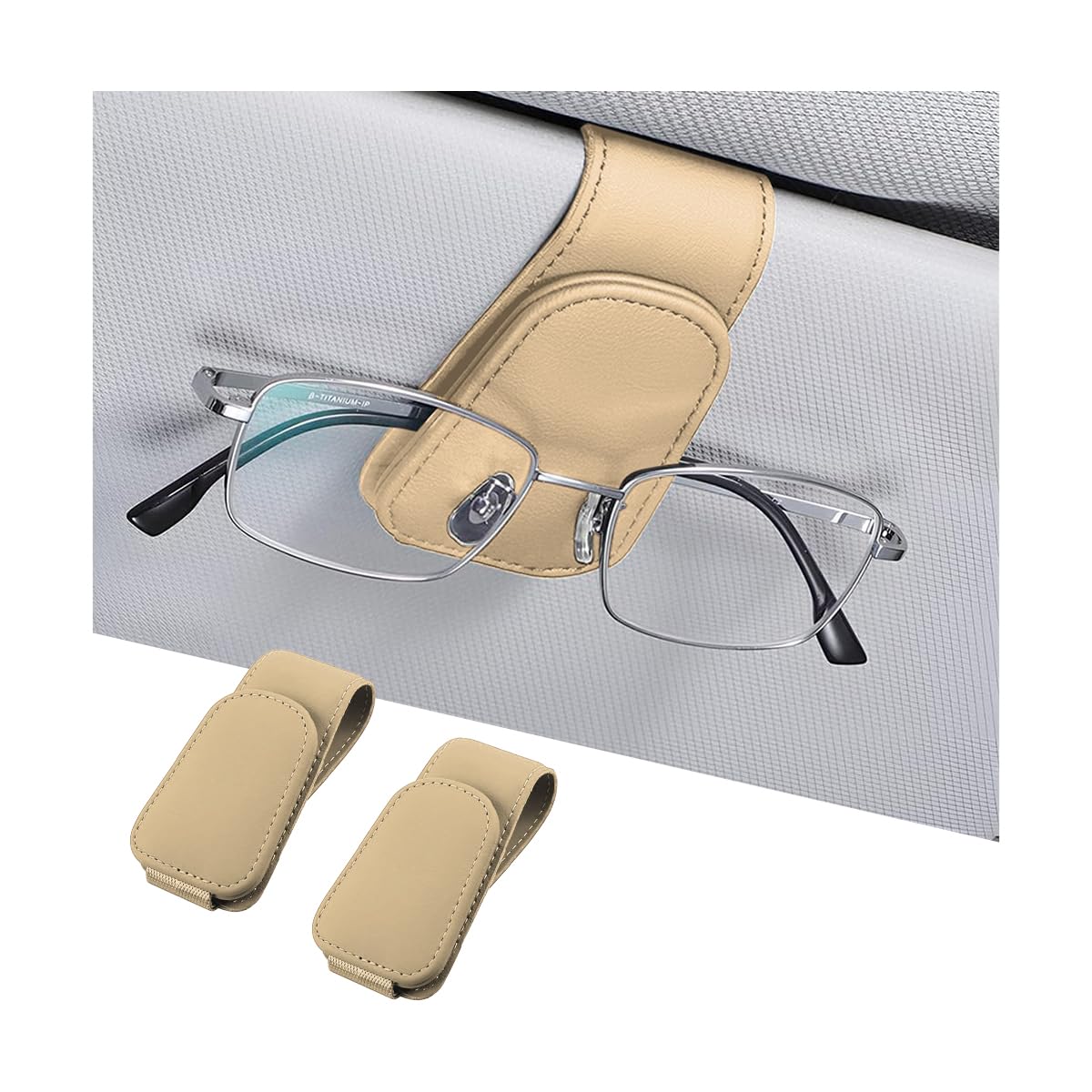 AICEL 2PCS Sunglasses Holders for Car Sun Visor, Magnetic Clip, Beige
