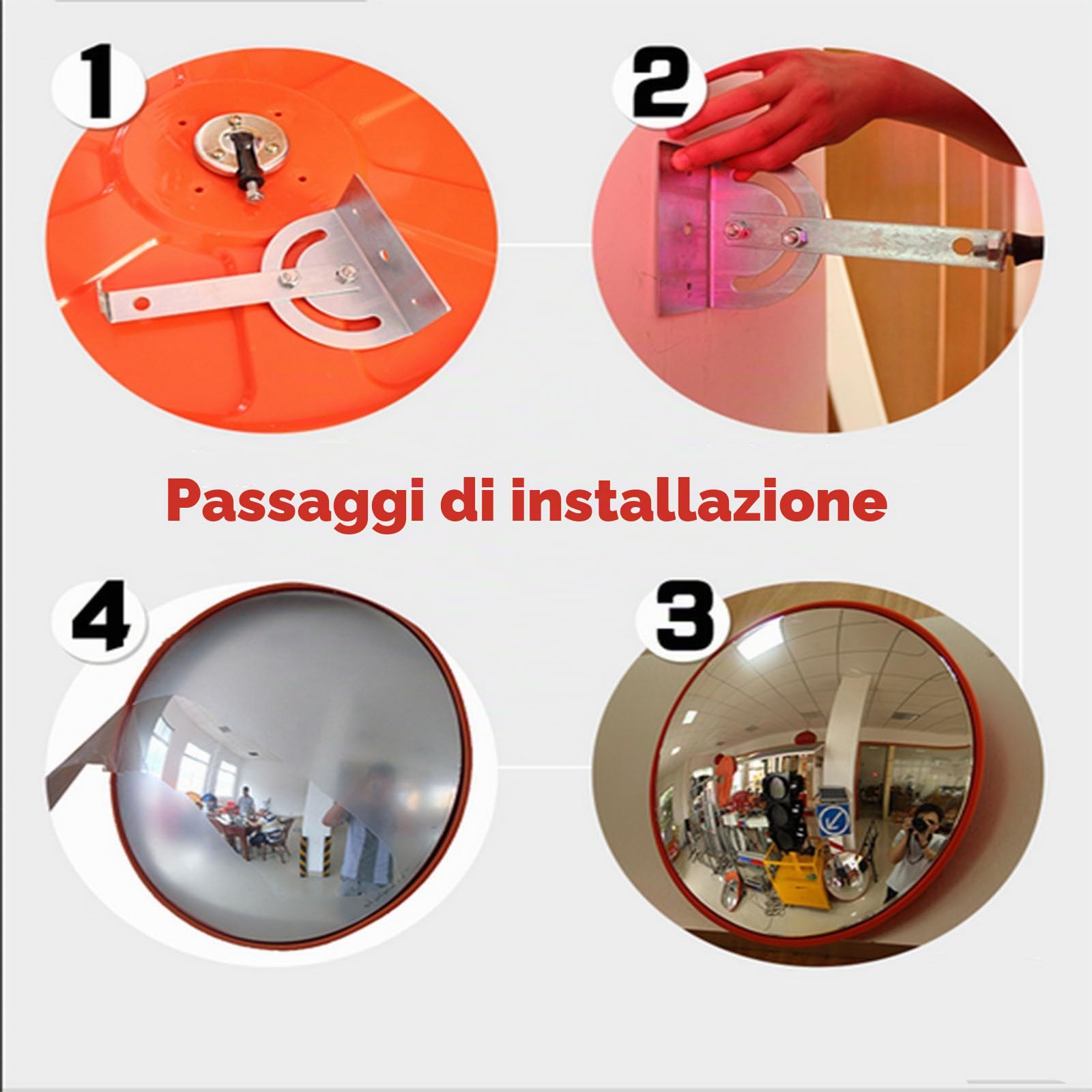Specchio Convesso di Sicurezza, Specchio Stradale da 60 cm, Specchio Convesso per il Traffico Specchio Parabolico Stradale Specchio Grandangolare Regolabile per Strada e Garage per Interni ed Esterni
