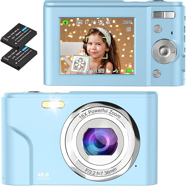Digital Camera, Bofypoo Autofocus Vlogging Camera FHD 1080P 48MP with 16X Digital Zoom, Compact Camera Portable Mini Camera for Teens,Kids,Adult,BeginnersBlue