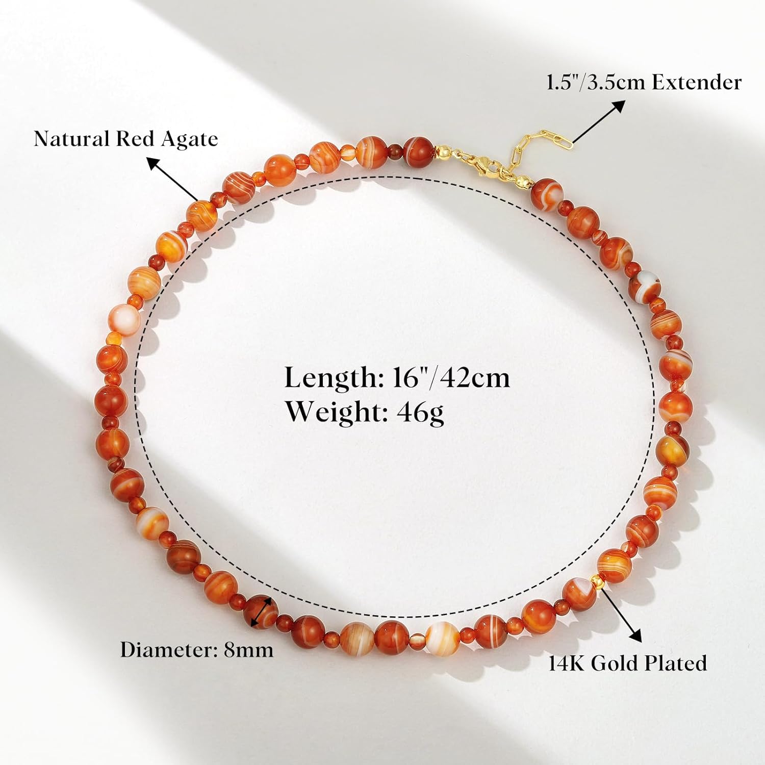 KissYan Beaded Necklaces for Women, 14K Gold Plated Natural Gemstones Choker, Boho Handmade Carnelian Red Agate Stone Ball Chain Fall Winter Jewelry Gifts - Image 7