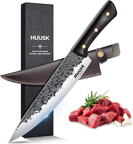 Huusk Cuchillos de Japón, cuchillo de chef de 8 pulgadas, cuchillo de cocina profesional forjado a mano, cuchillos de chef japoneses Gyutou,