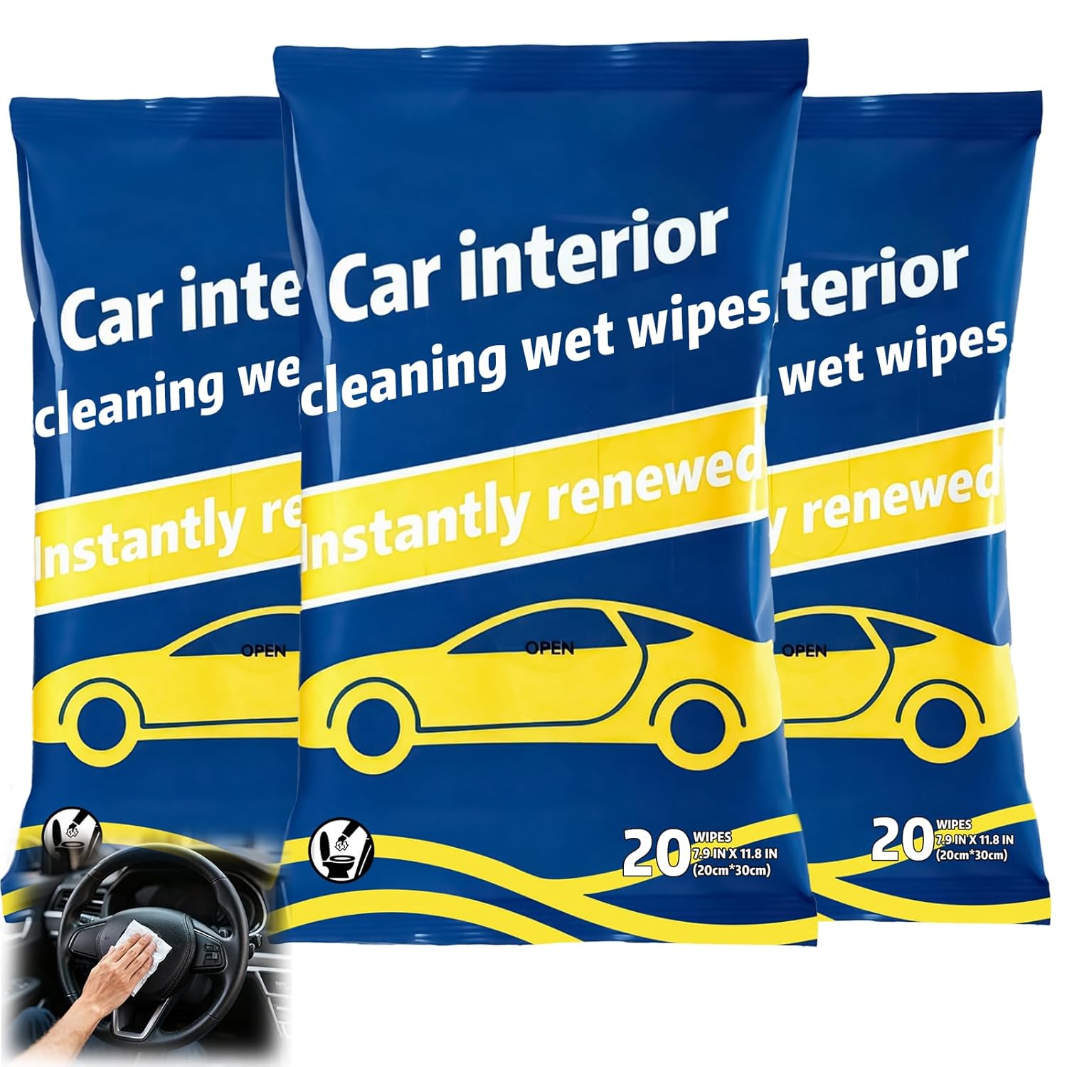 60PCS Car Cleaning Wipes for Interior Auto Detailing Quick Efficiently Clean Dashboard Steering Wheel Leather Seats Touchscreens More