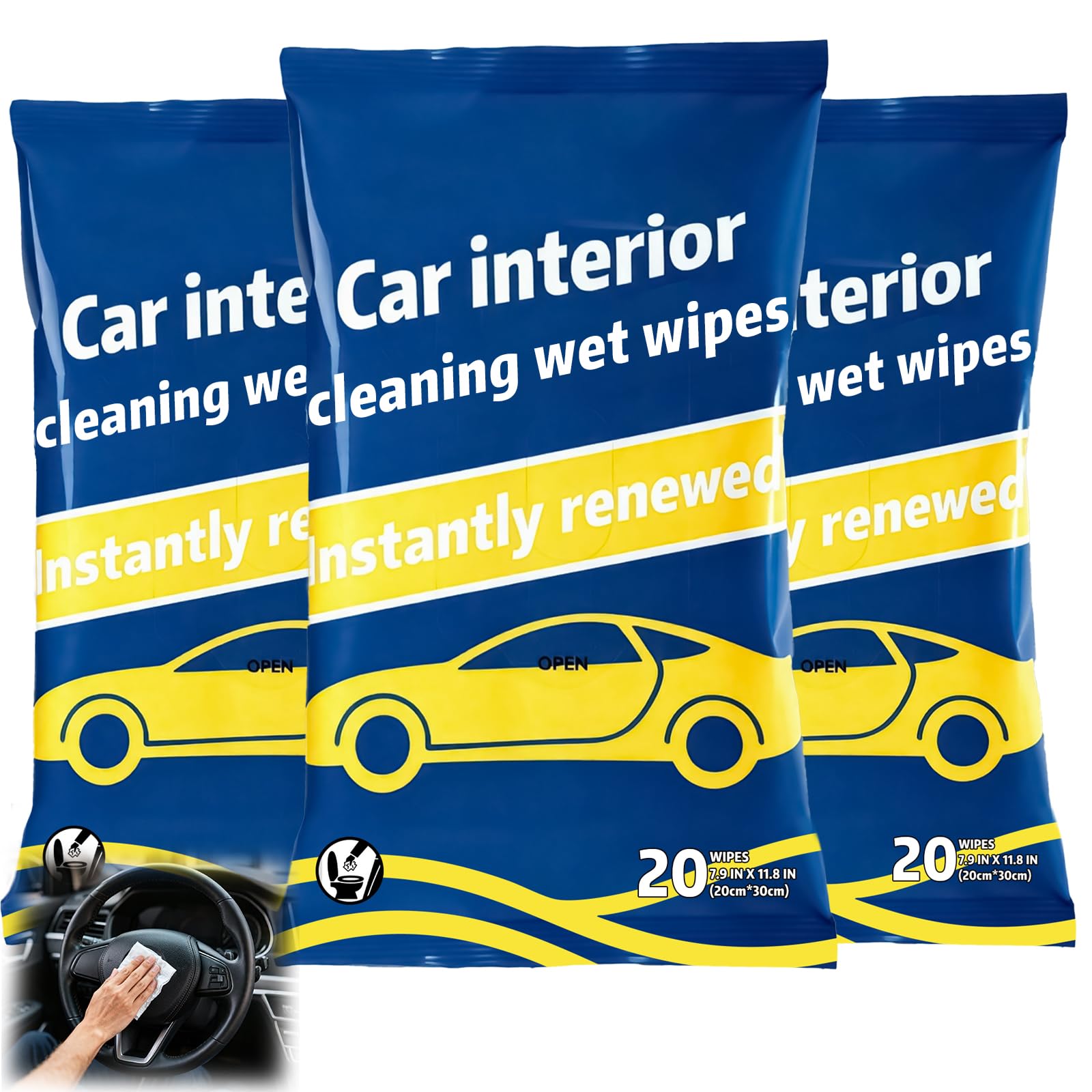 60PCS Car Cleaning Wipes for Interior Auto Detailing Quick Efficiently Clean Dashboard Steering Wheel Leather Seats Touchscreens More