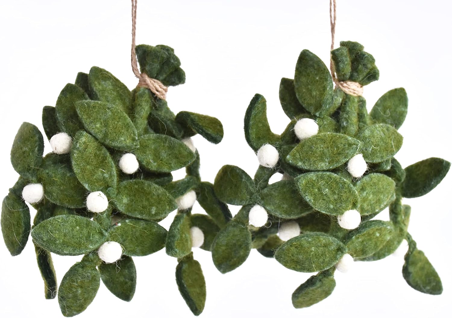 DeKulture Handmade Premium Wool Felt Mistletoe Dark Green Eco Friendly Needle Felted Christmas Xmas Tree Decoration Stuffed Ornament for Home Office Party Holiday Décor, 5x5x6 (LWH) Inches