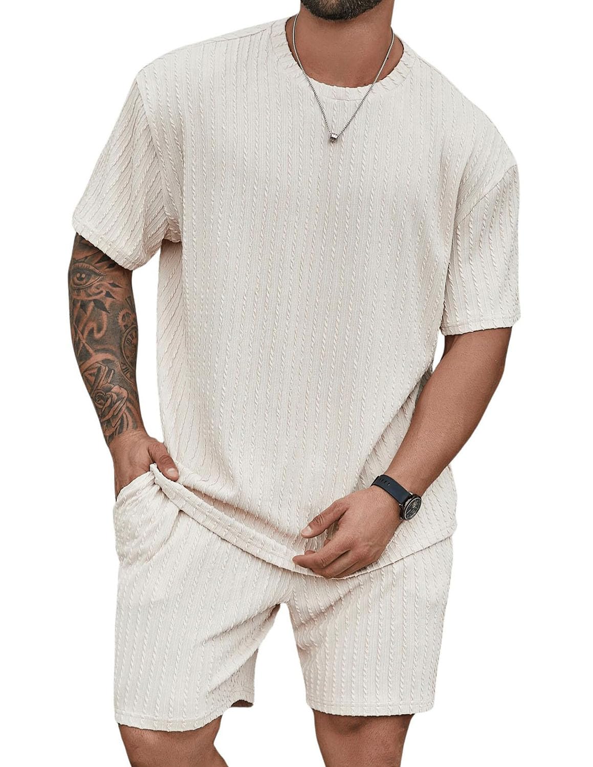 Conjunto Verano Hombre 2 Piezas Camiseta+Shorts Chándal Hombres Verano con Bolsillos para Fútbol Baloncesto Tenis Jogging