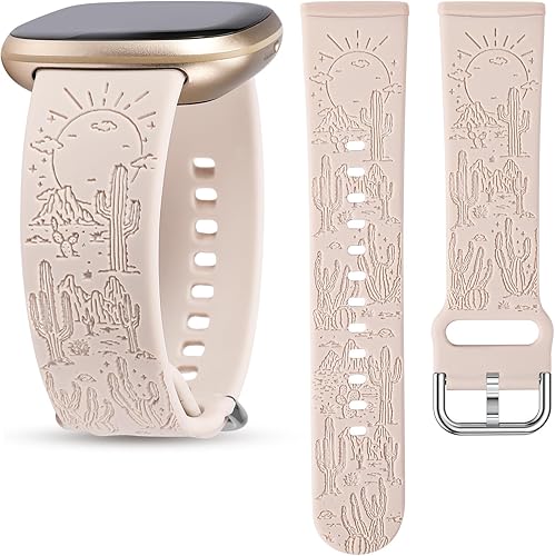 TOYOUTHS Compatible con Fitbit SenseSense 2 BandVersa 3Versa 4 Correa de reloj para mujeres y hombres, correa deportiva de silicona suave grabada