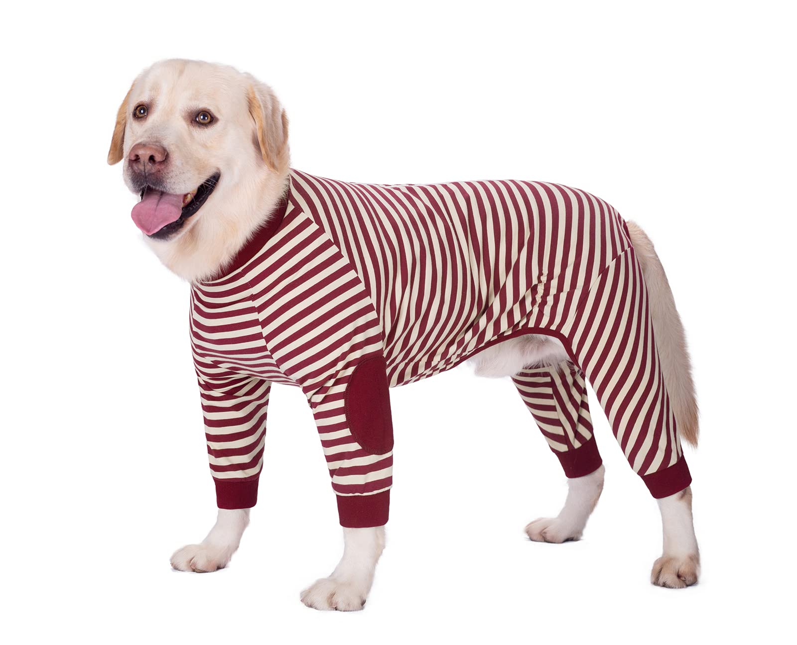BT Bear Large Dog Clothes, Dog Pajamas Jumpsuit, Flexible Breathable Zipper Soft Cotton Striped Costume Apparel for Medium and Large Dogs (8-Back Length-60cm, Dark Red) โ image 1