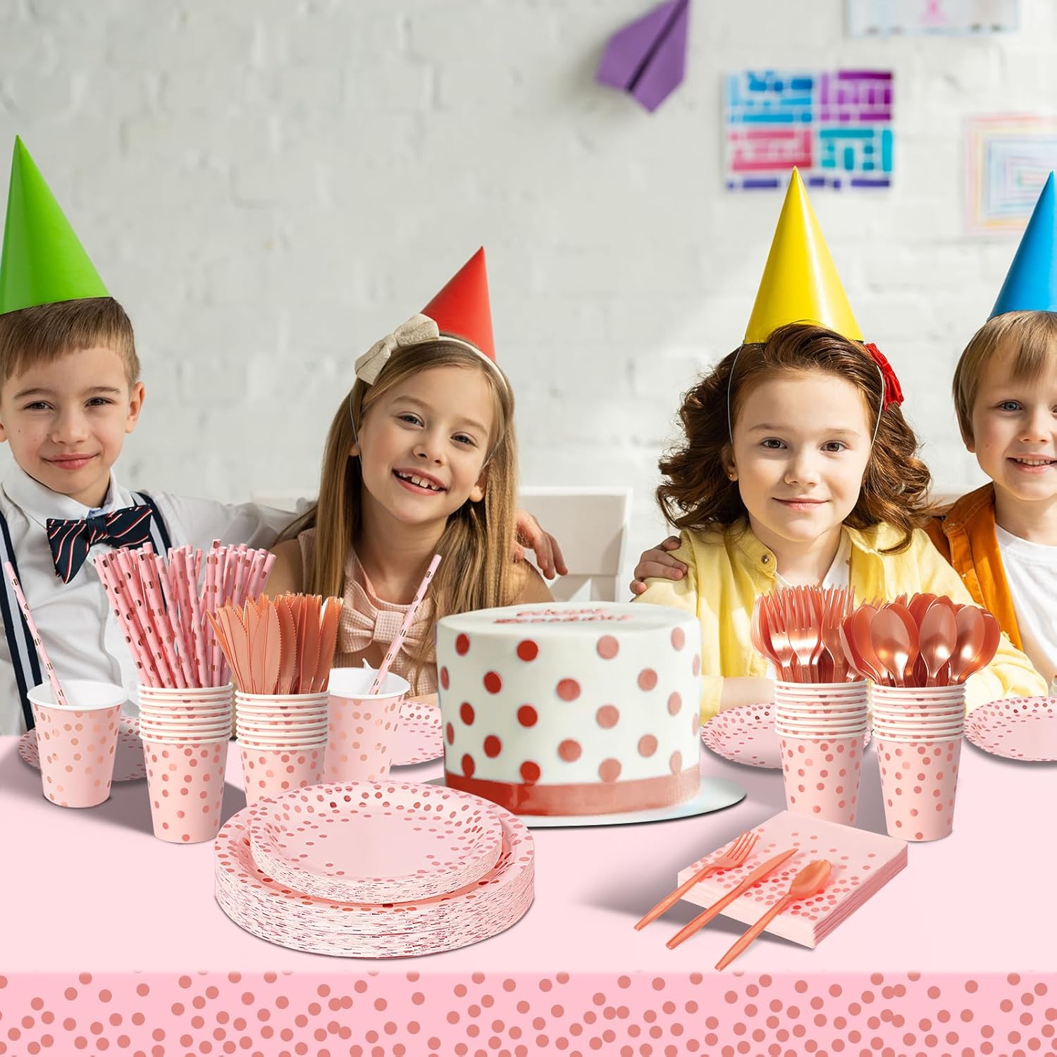 Nkaiso 193 Pcs Pink and Rosegold Paper Plates and Napkins Party Supplies Sets Include Pink Party Plate Cup Napkin Plastic Cutlery for Baby Shower, Wedding, Birthday Decoration -24 Guest